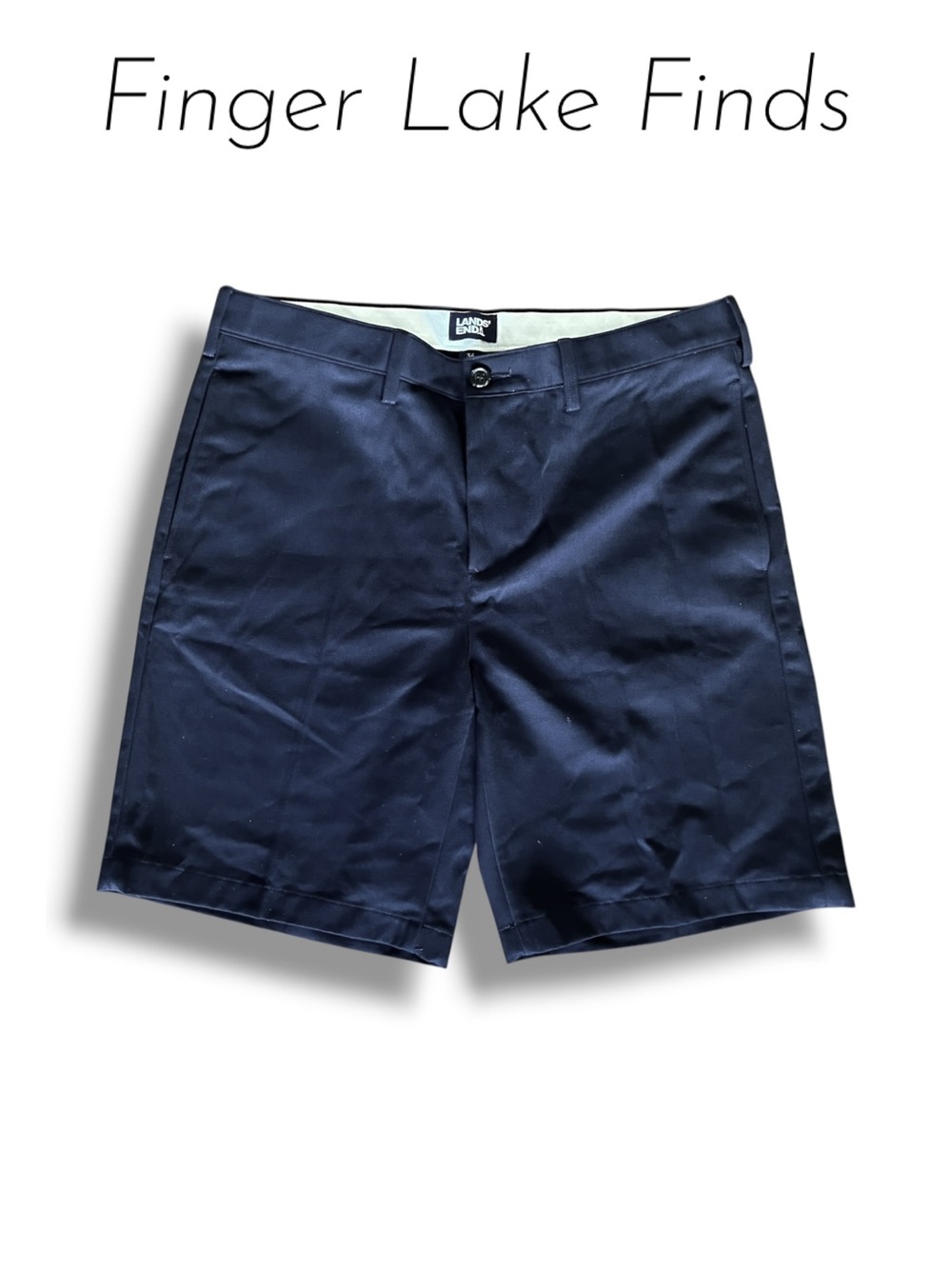 Lands' End Men's Navy Flat-Front Cotton Shorts, 34